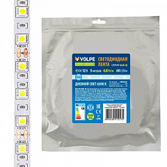 Светодиодная лента Volpe 4,8W/m 60LED/m 2835SMD холодный белый 5M ULS-Q320 2835-60LED/m-8mm-IP20-DC12V-4,8W/m-5M-6500K UL-00004537